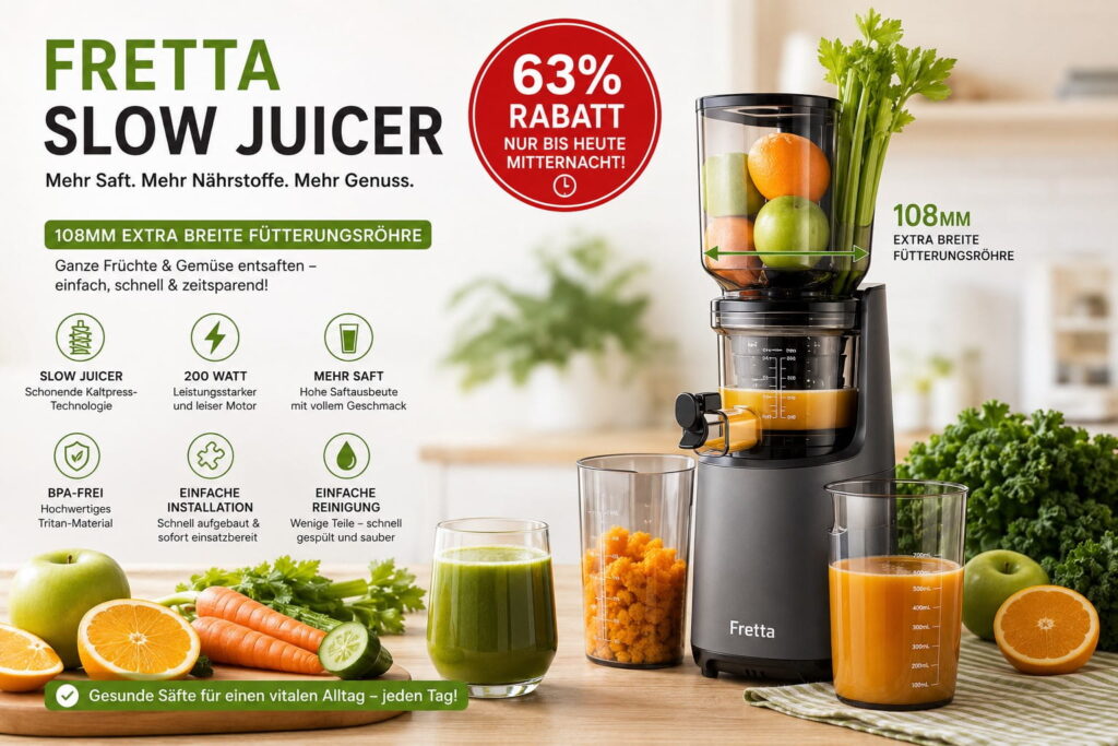 Fretta Slow Juicer im Test – Heute noch 63 % Rabatt auf den beliebten Kaltentsafter